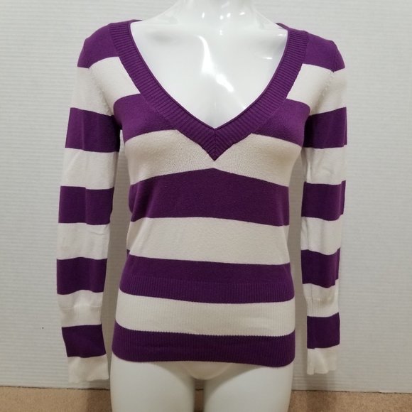 So sweater Medium rugby striped knit v-neck pullover academia Twilight - Picture 1 of 11